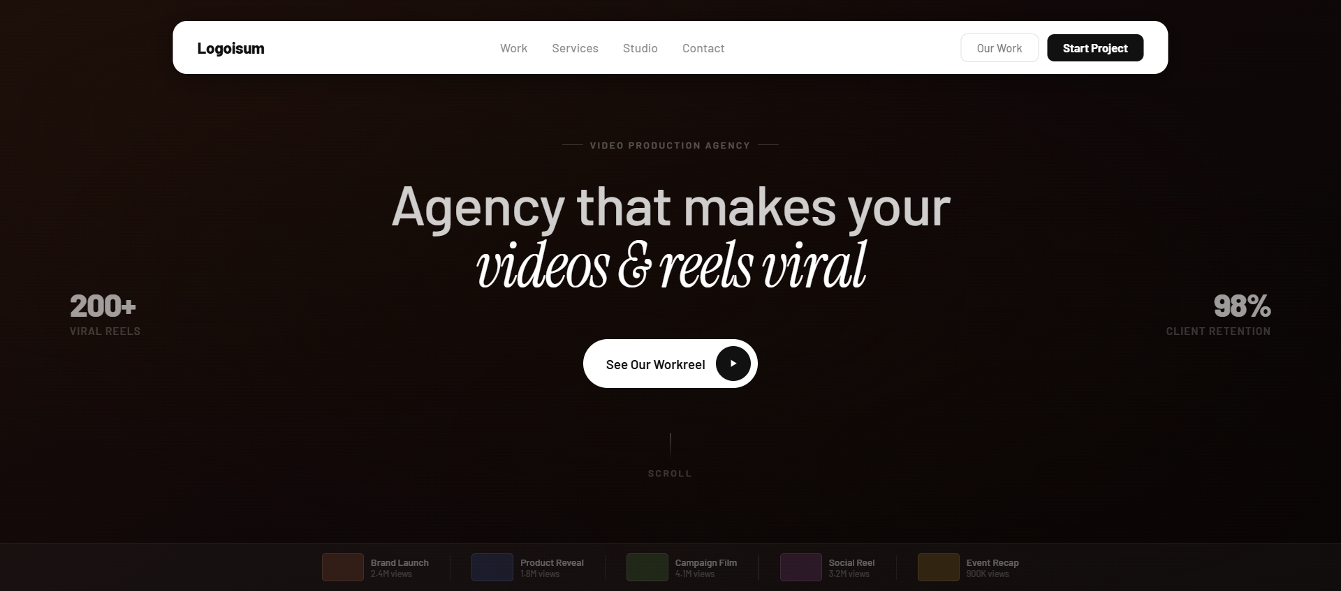 Agency Hero , Floating White Rounded Navbar & Instrument Serif Headline