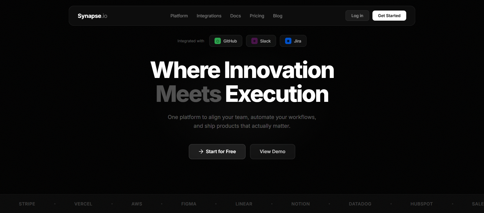 SaaS Hero , Dark with HLS Video, Glass Navbar, Integration Badges & Logo Marquee